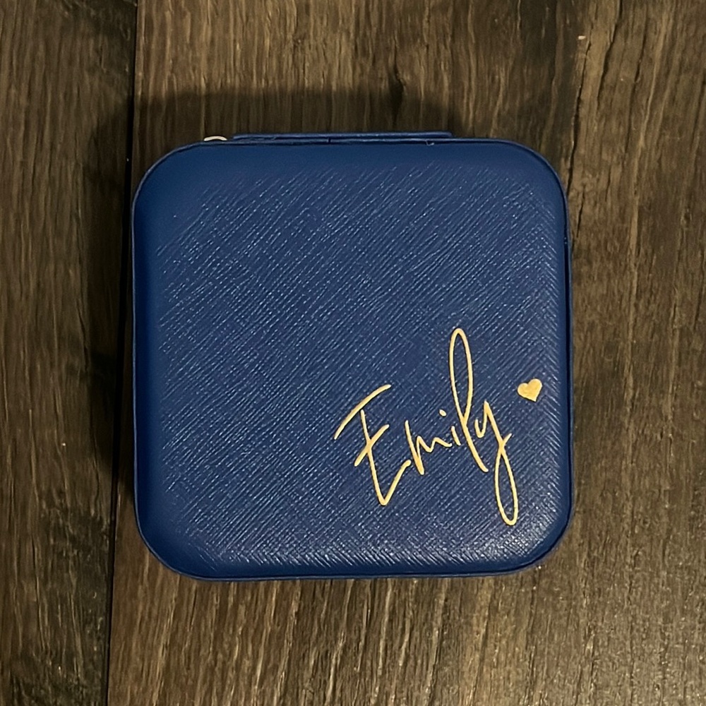 Personalized “Emily” Travel Jewelry Box in Blue